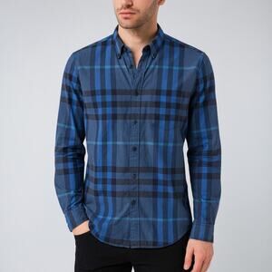 Burberry Brit Nova Blue Navy Plaid Button Down Shirt Size S